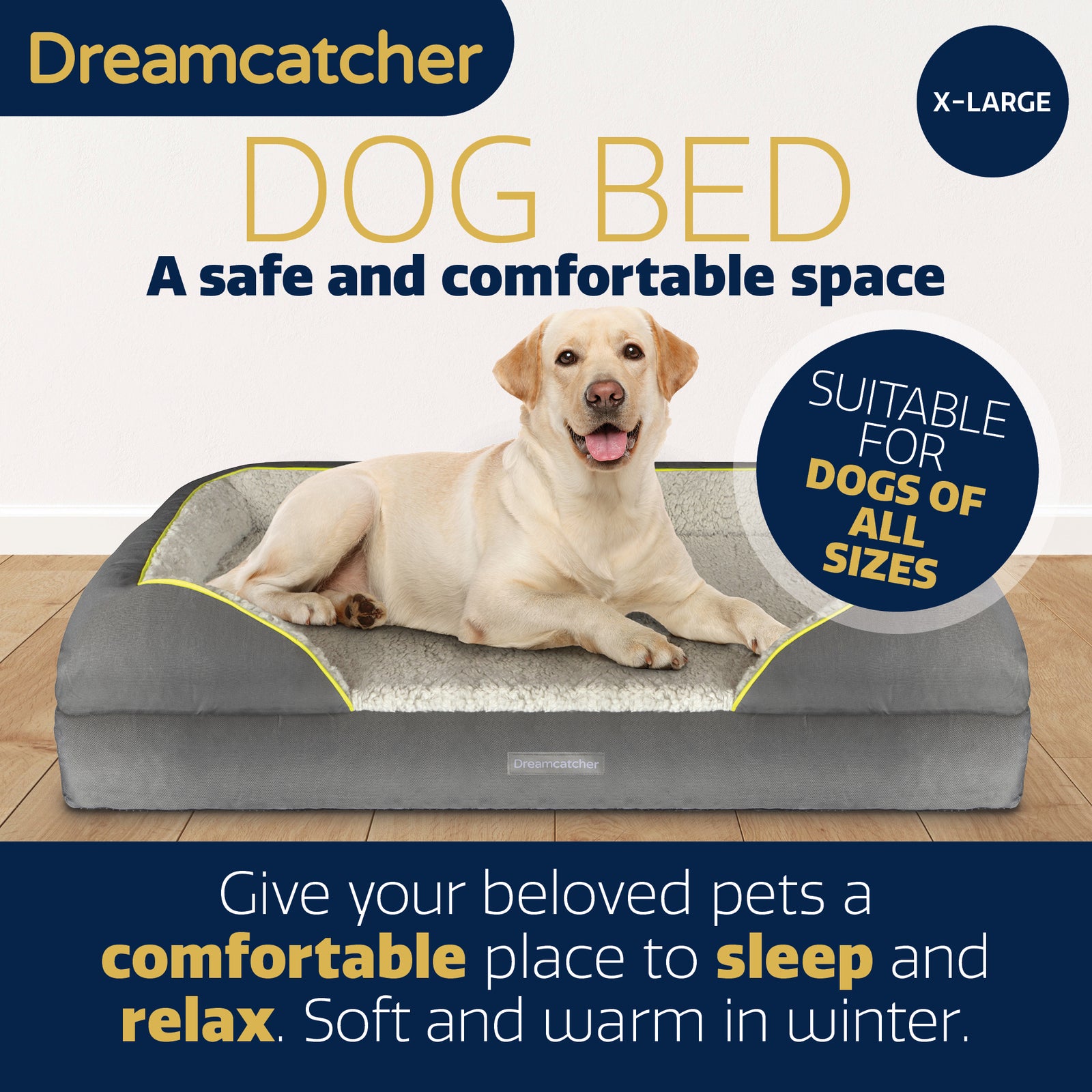 Grey Small To Xxl Dog Beds Orthopaedic Shredded Memory Foam, Fleece Sleeping Area, Non Slip Base, Removable Washable Cover | 106cm | Grey