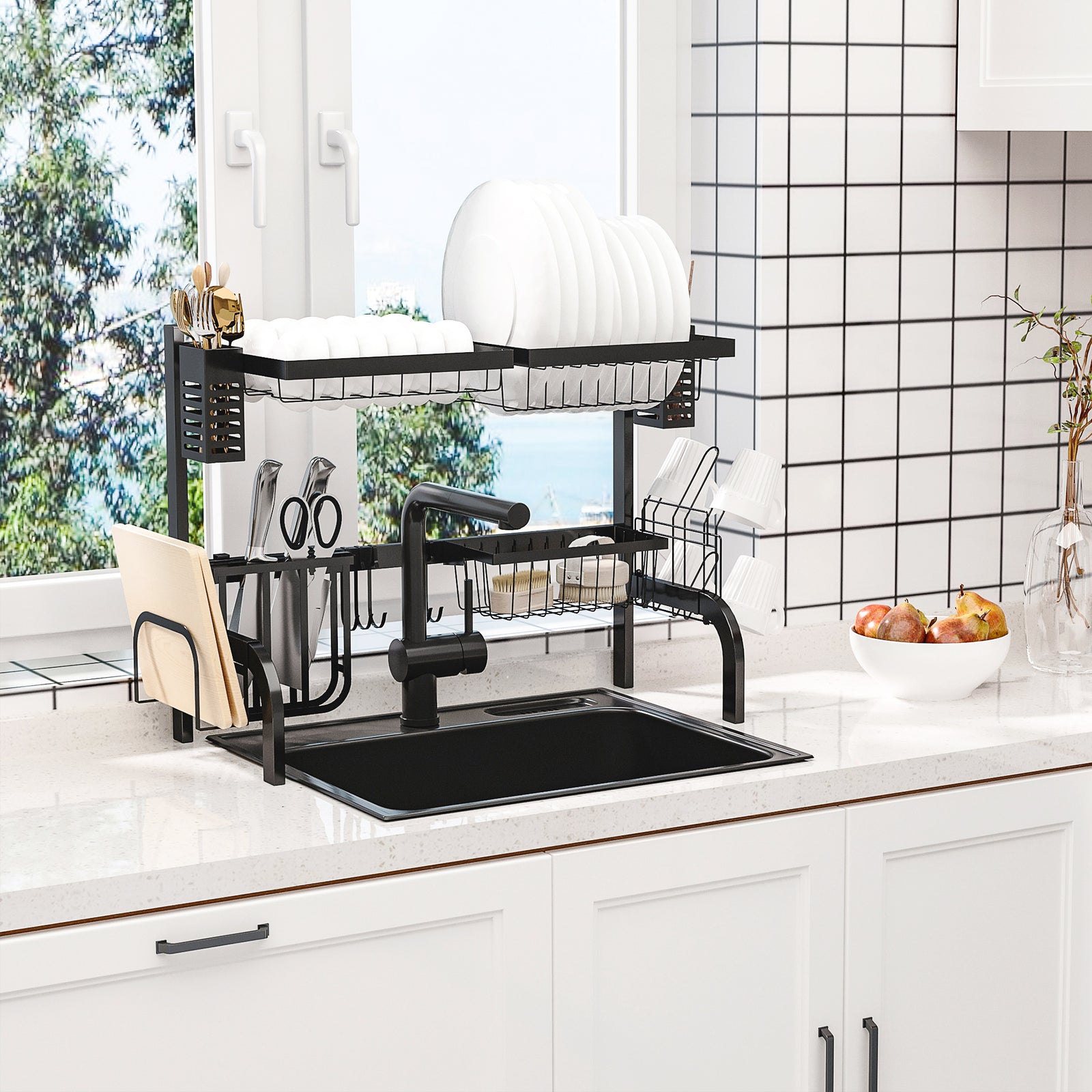 Over The Sink Dish Drainer Rack, Black