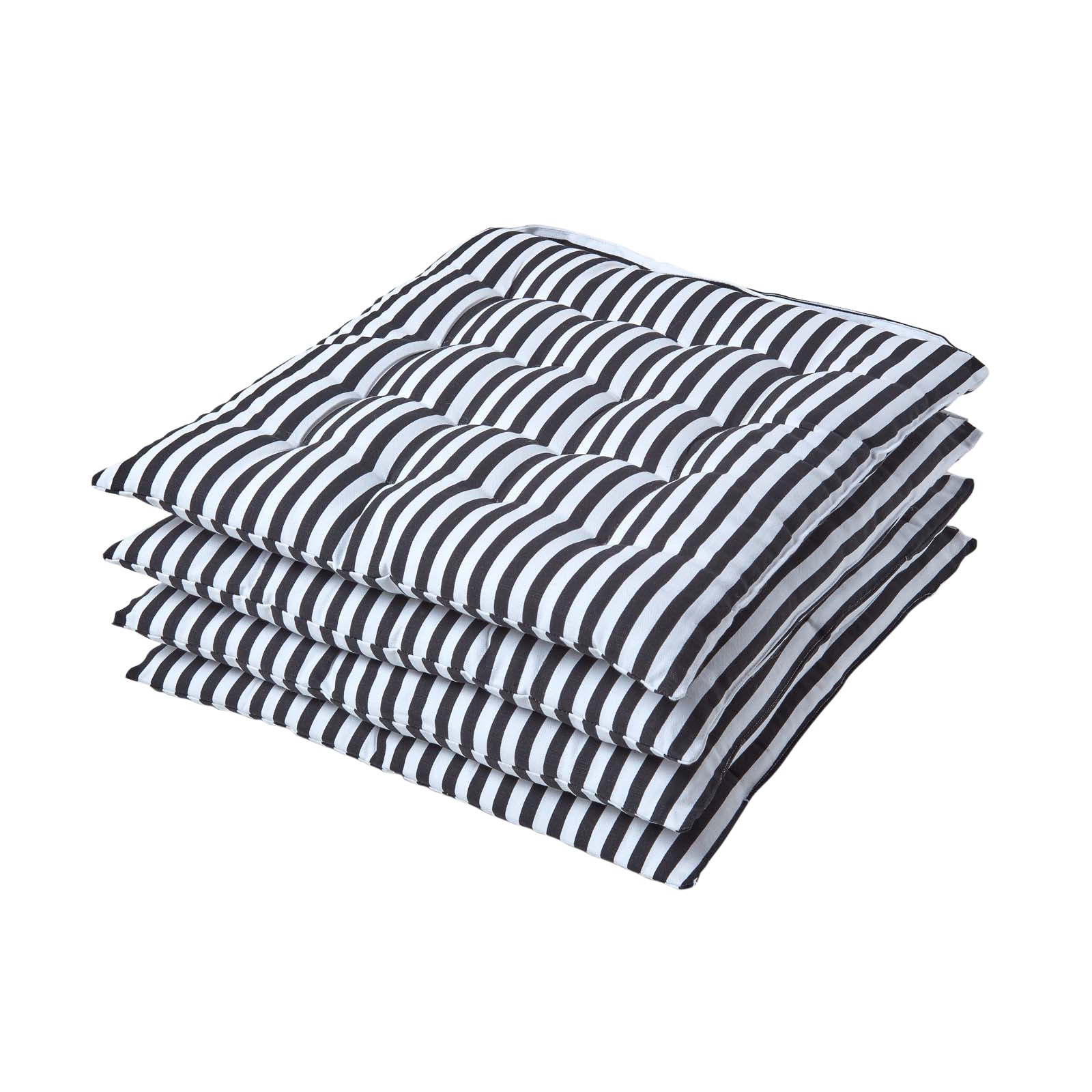 Striped Seat Pad With Straps 100% Cotton, 40 X 40 Cm | Set-of-4 | Black & White