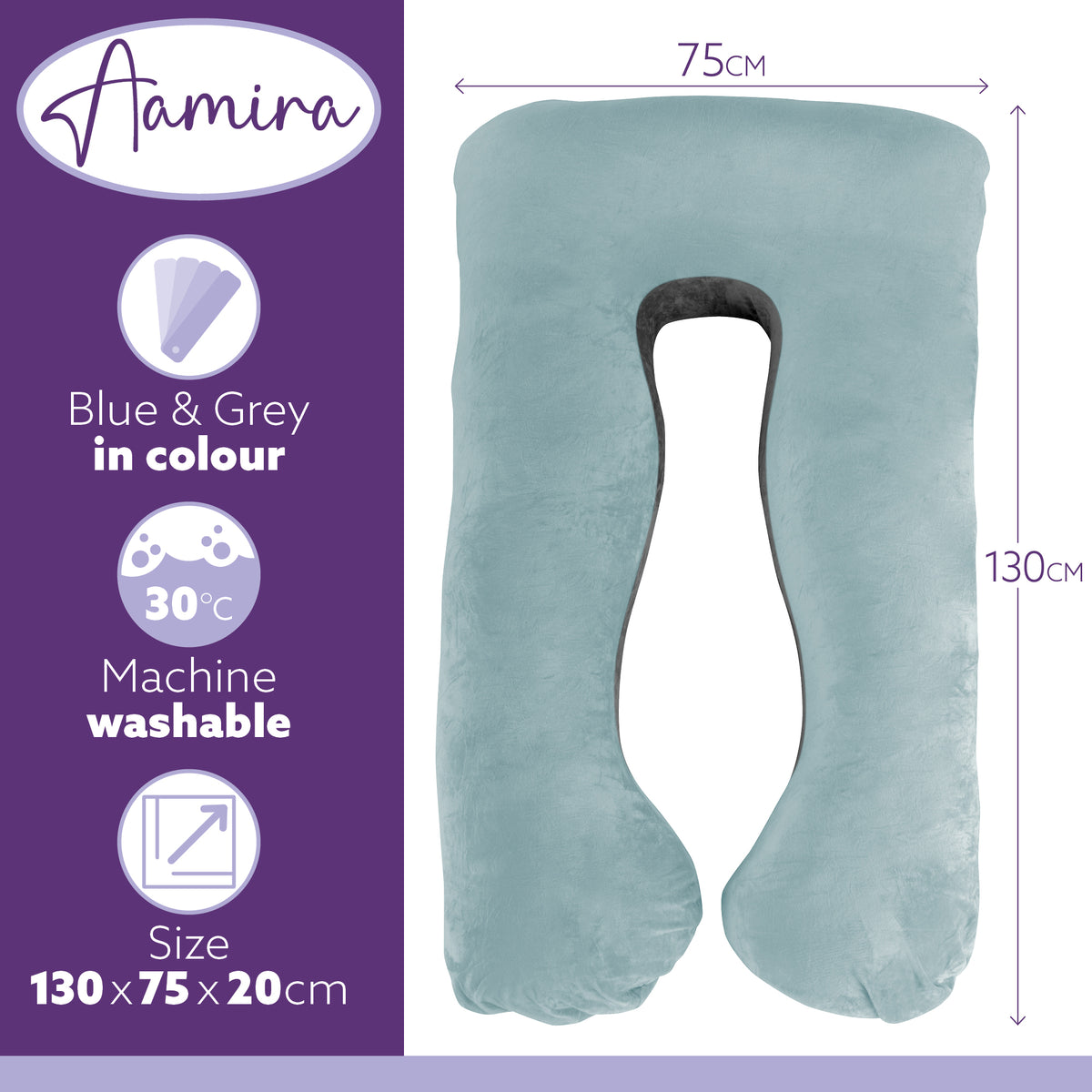 U Shaped Pregnancy Pillow, 135x75x20cm Shredded Memory Foam Full Body Maternity Cushion For Sleeping | U Shape | Blue