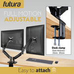Single & Dual Monitor Arm Desk Mount Gas Spring Bracket 13-32 Inch Screens, Adjustable Stand, Full Motion Tilt Swivel Rotation | Dual Monitor Arm | Black