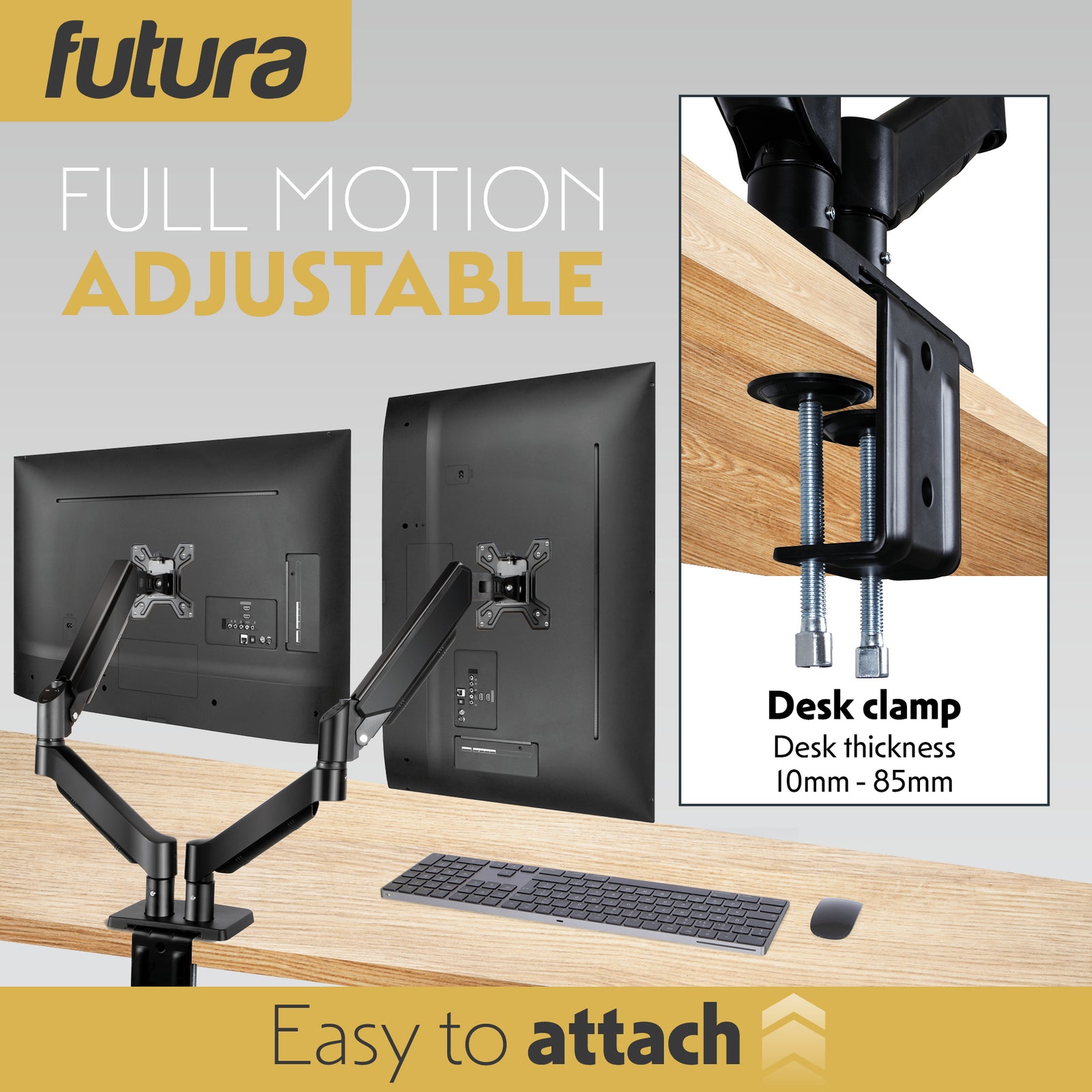 Single & Dual Monitor Arm Desk Mount Gas Spring Bracket 13-32 Inch Screens, Adjustable Stand, Full Motion Tilt Swivel Rotation | Dual Monitor Arm | Black