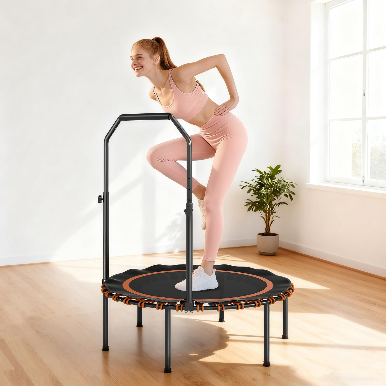 40'' Foldable Fitness Trampoline Rebounder With Handle | Orange
