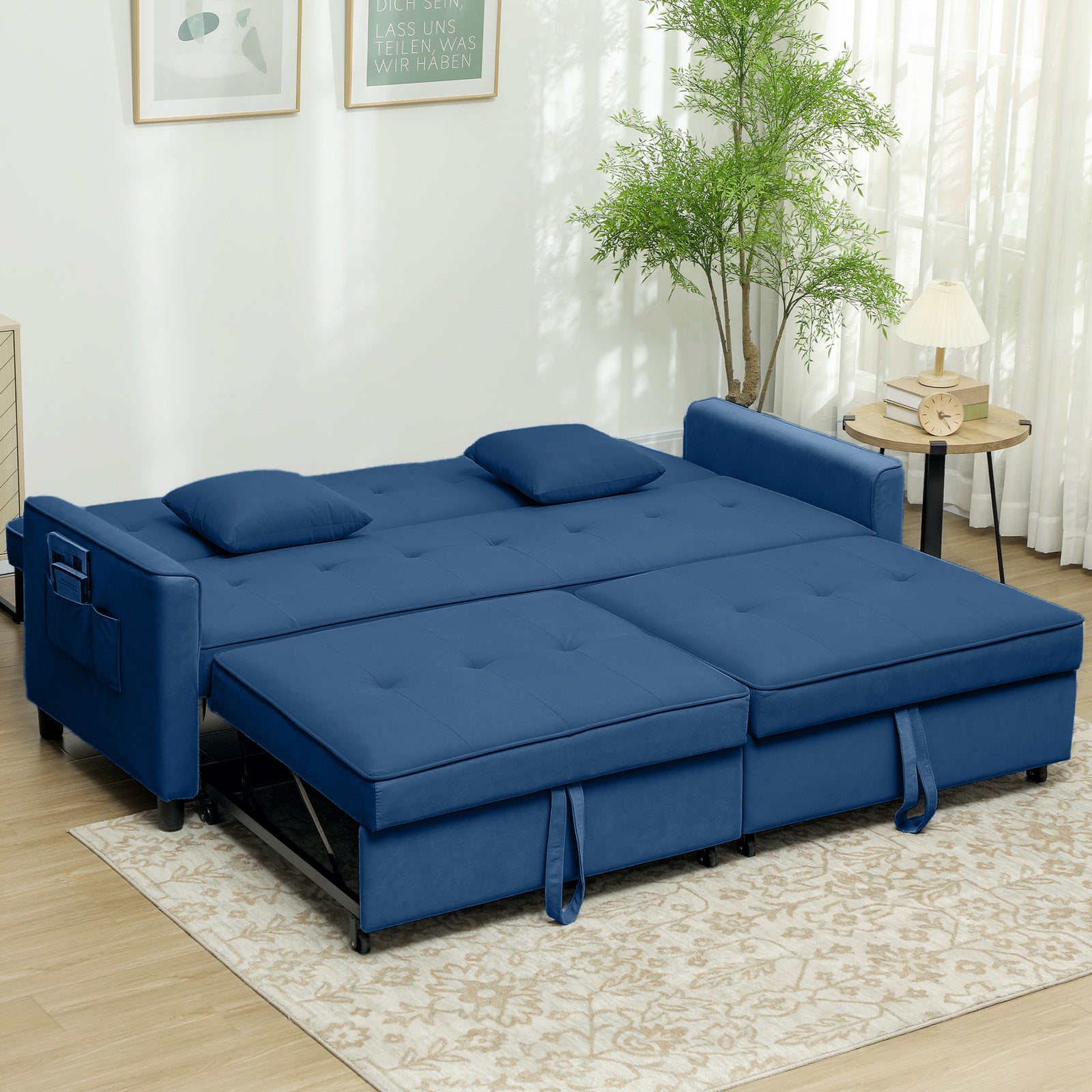 Reversible L-shaped Sectional Sofa Bed With Cushions | One Size | Blue