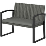 2 Seater Rattan Garden Bench With Cushion, Steel Frame | Dark Gray