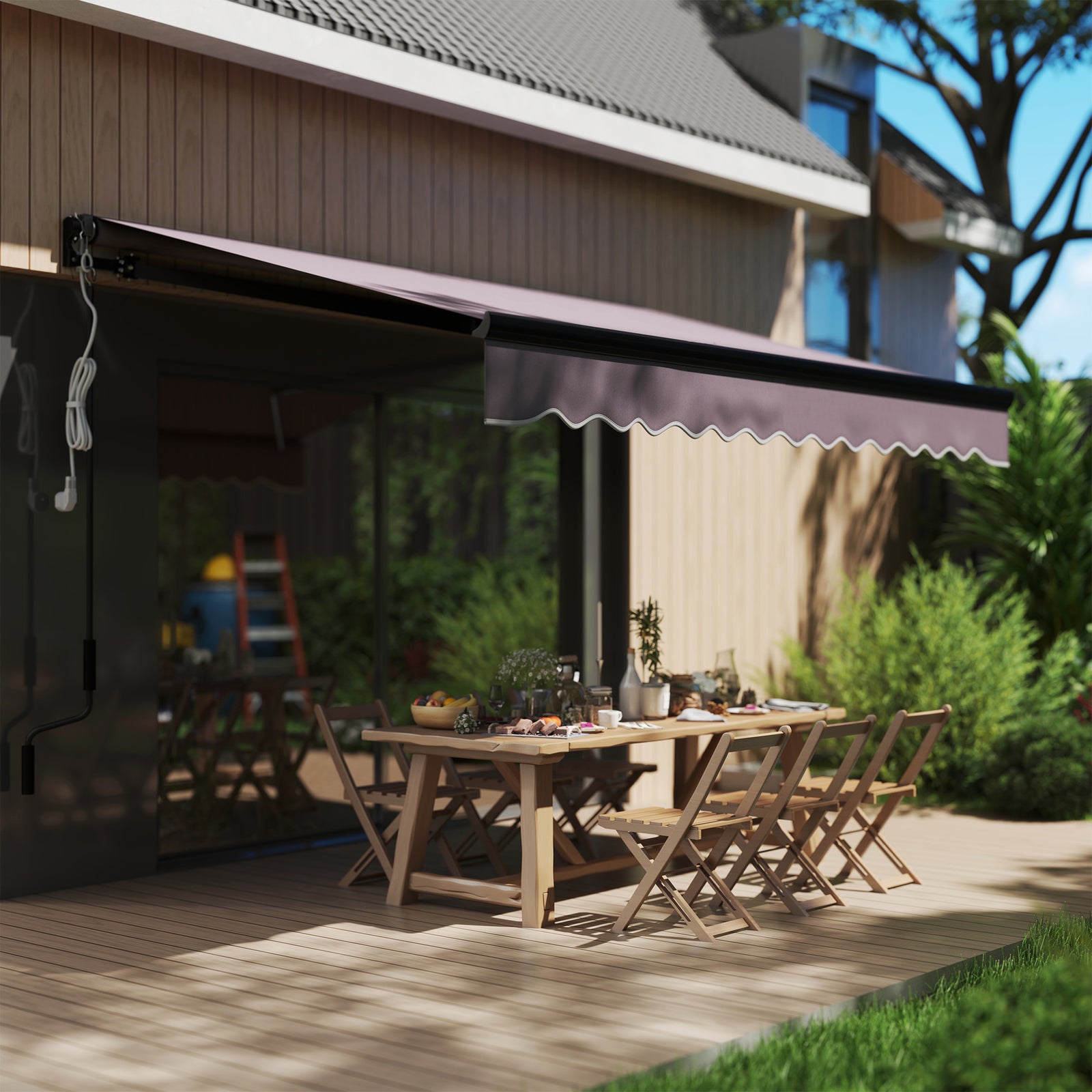 Electric Awning W/ Led Light And Remote Controller | Large | Dark Gray