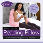 Deluxe Large Reading Pillow, Soft Ribbed Faux Fur, Shredded Memory Foam Cuddle Cuddle Cushion Backrest Arm Support | L | Pink