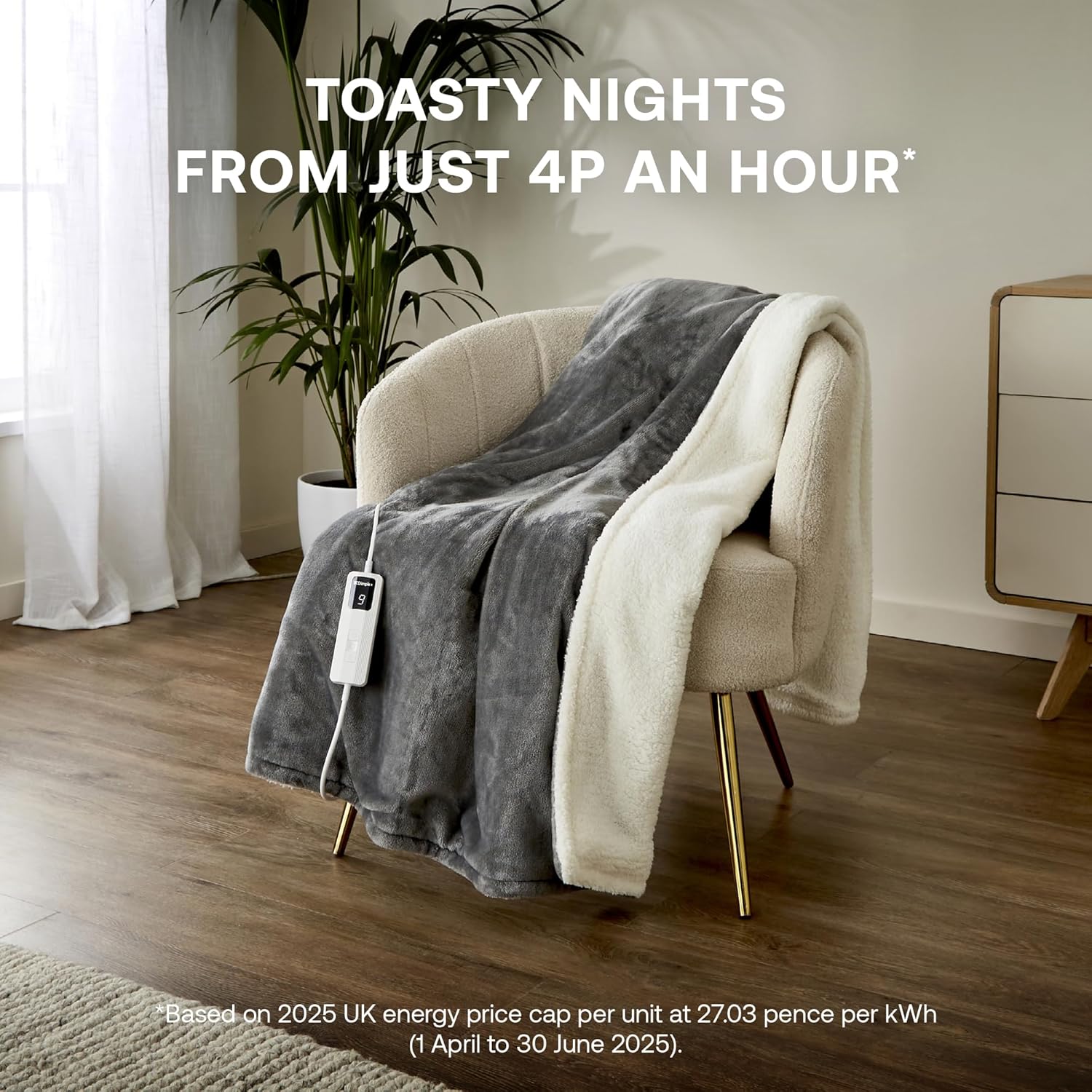 Super Cosy Washable Heated Throw With Timer - Grey