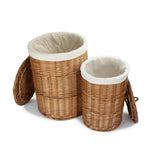 White Cotton Lined Light Steamed Round Laundry Baskets | Set-of-2 | White
