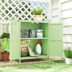 Wooden Garden Storage Shed Hinged Roof & Shelf Light Green