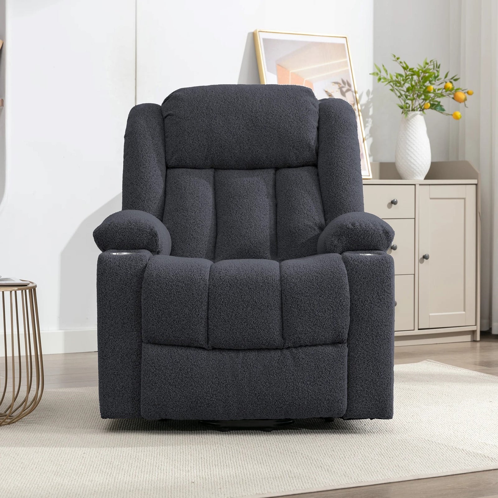 Lovell Electric Lift Assist Riser Recliner With Massage And Heat | Dark Gray