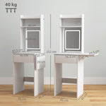 Compact Dressing Table With Lighted Mirror Open Shelves Drawer | White