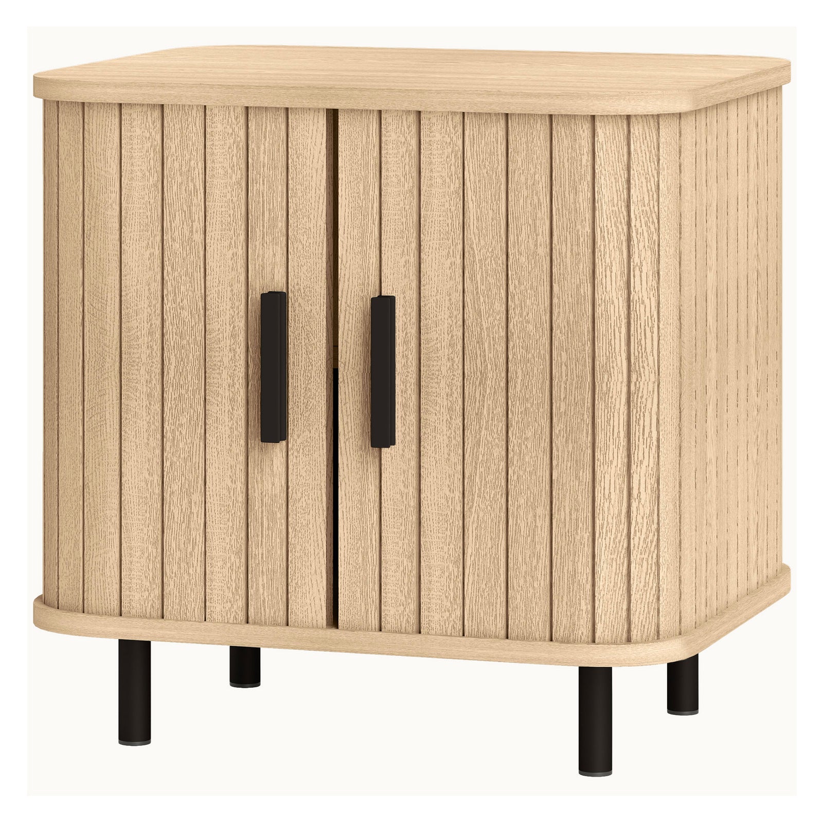 Nightstand With Sliding Doors And Metal Legs For Bedroom
