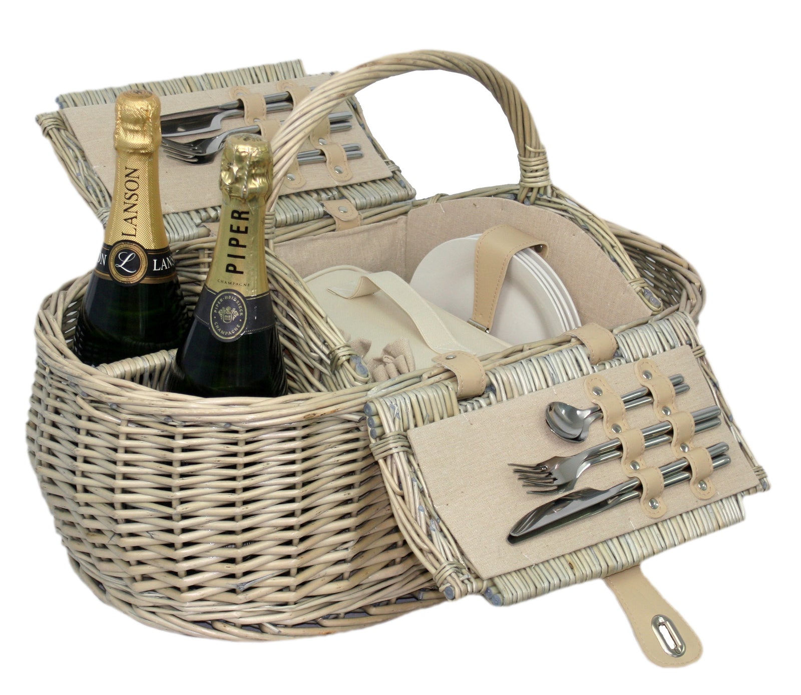 Wicker 4 Person Boat Fitted Picnic Basket | 4-Person | White