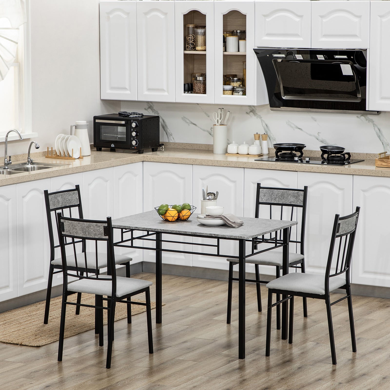 Dining Table Set With Padded Seats, Metal Frame