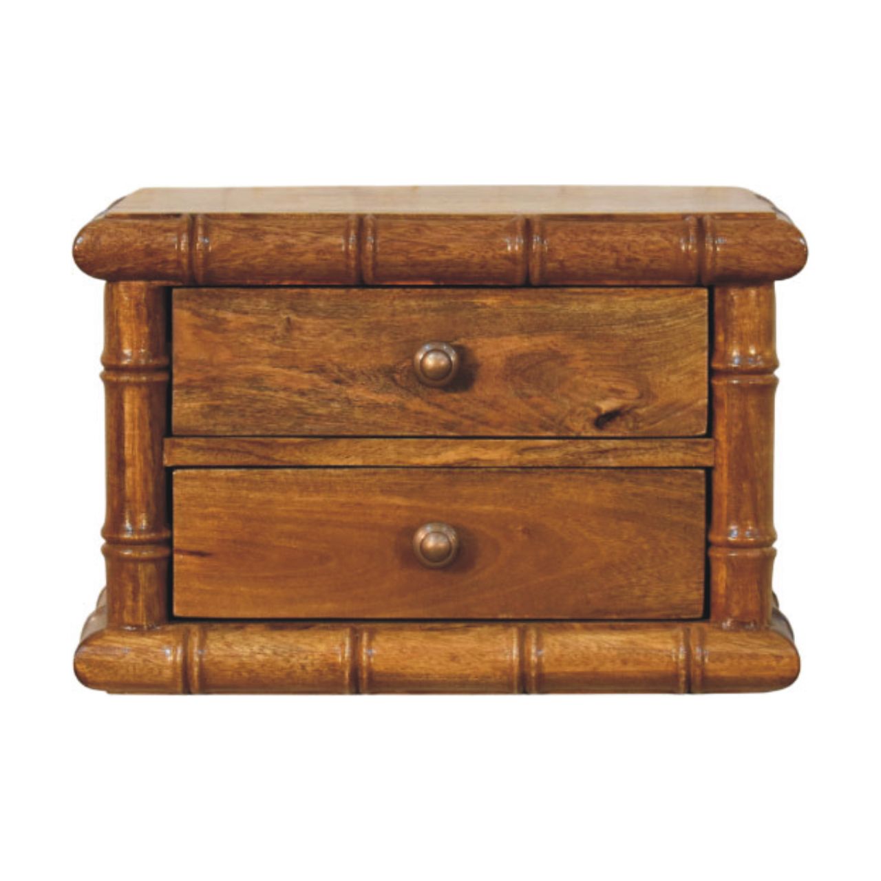 Bamboo Bedside In Amber Oak Finish, 2 Drawers, Brown