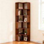 5-tier/6-tier Wooden L-shaped Corner Storage Shelf | Large | Walnut