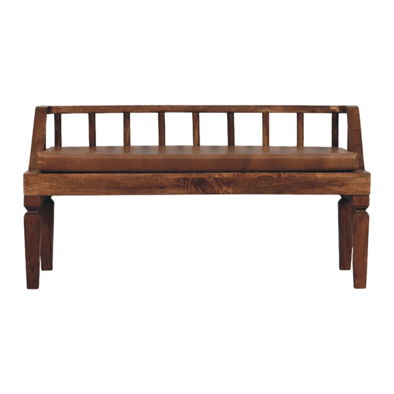 Artisan Furniture Solid Wood Bordeaux Leather Bench, Upholstered