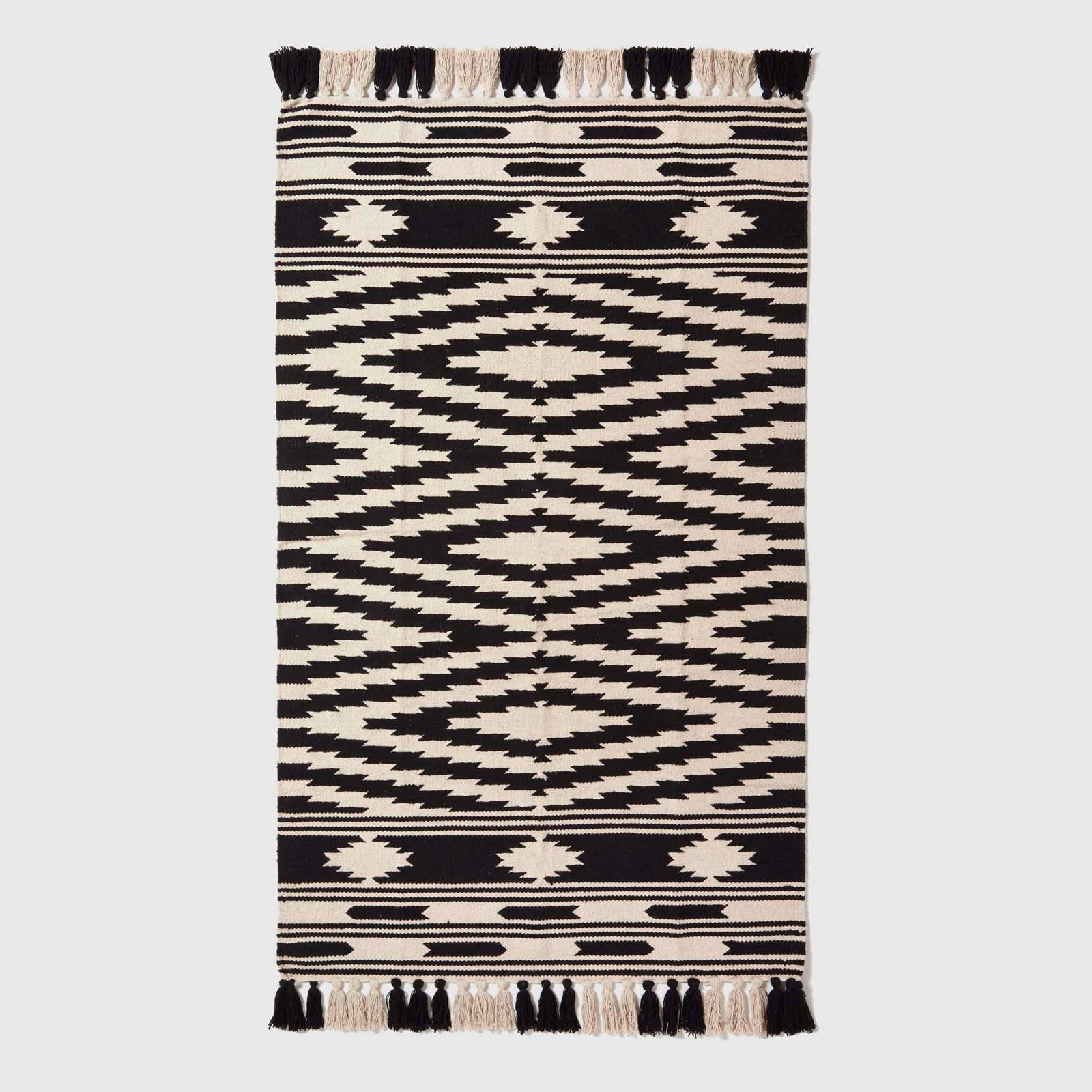 Dinan Black & White Kilim Cotton Rug | 150cm x 220cm | Black & White