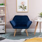 Velvet-feel Accent Chair With Arms Slanted Back Wood Legs | One Size | Blue