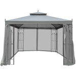 3 X 3(m) Garden Gazebo Double Top Gazebo Canopy W/ Curtains | Gray