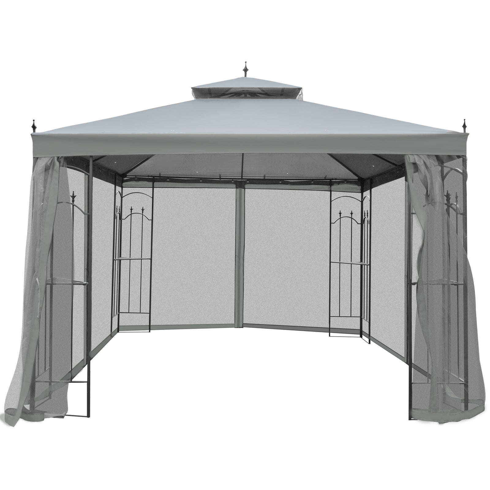 3 X 3(m) Garden Gazebo Double Top Gazebo Canopy W/ Curtains | Gray