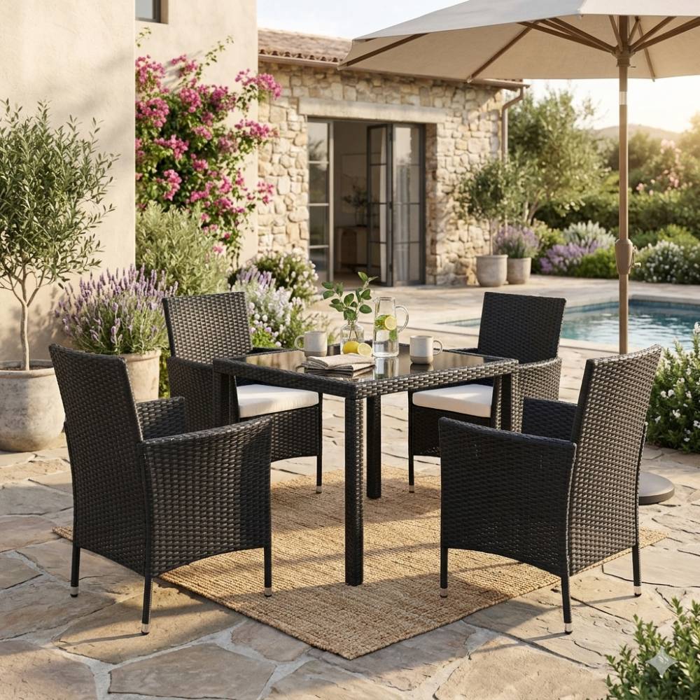 Set Of 4 Rattan Chairs Garden Furniture