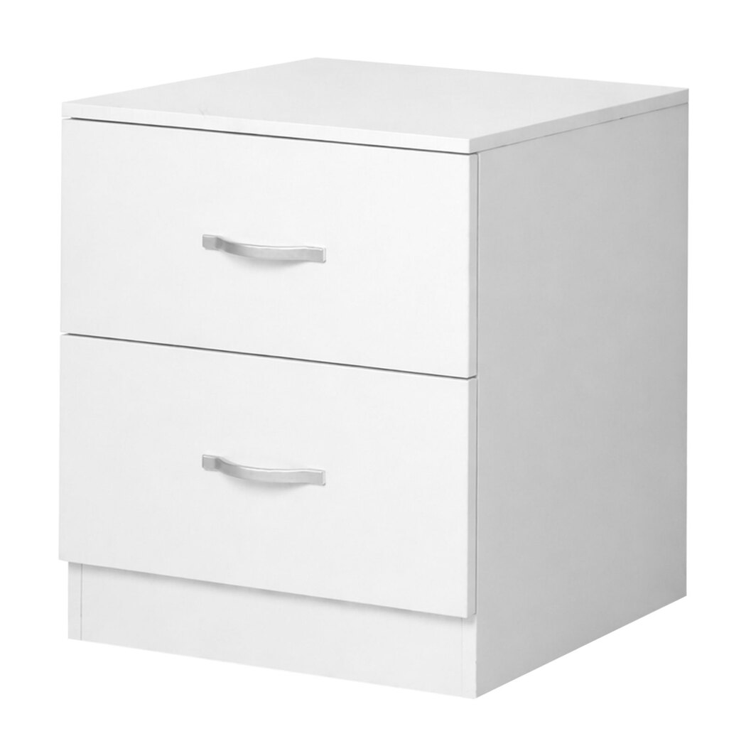 Bedside Table 2 Drawer Metal Handles Runners White Bedroom Cabinet | White
