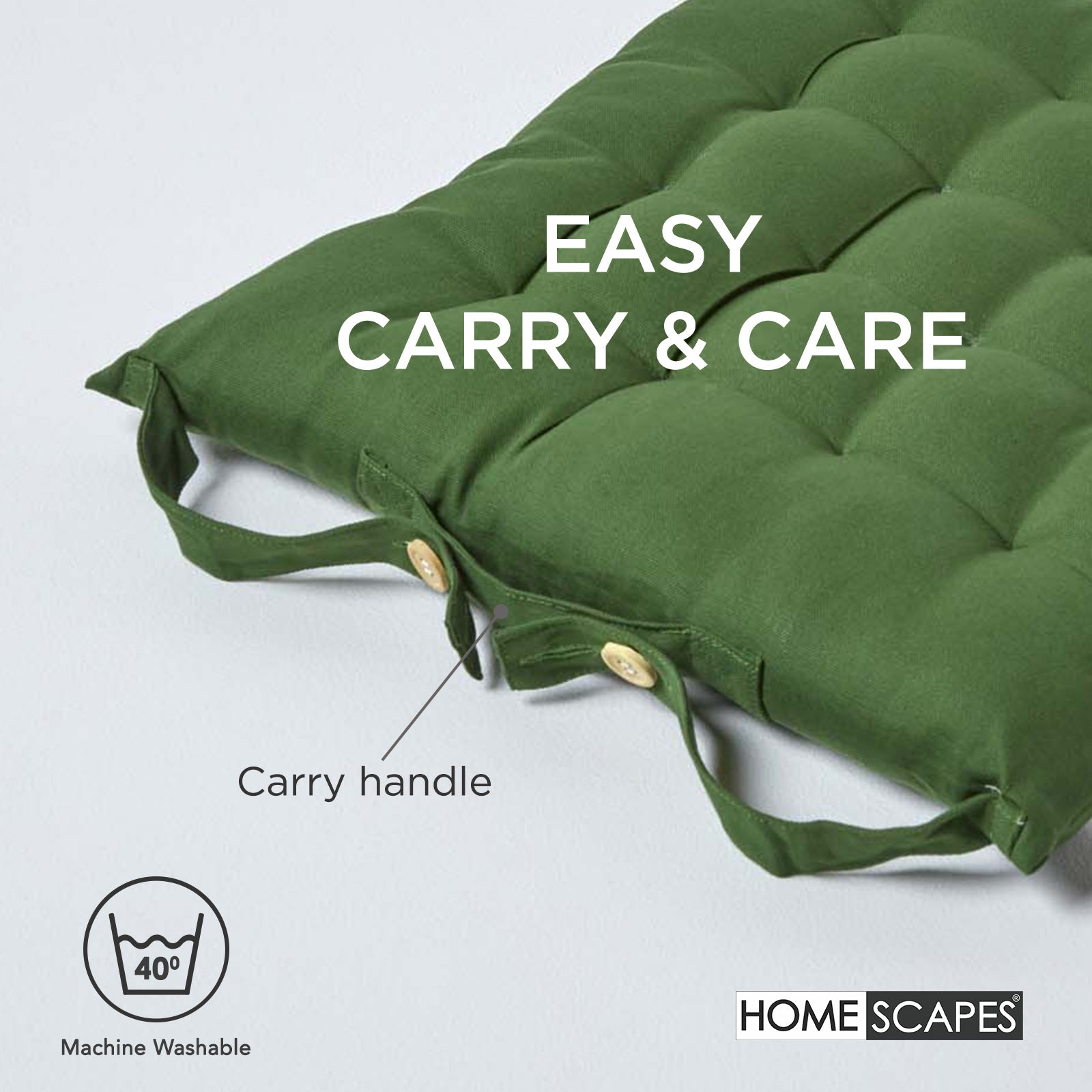 100% Cotton Seat Pads Plain Chair Cushions For Dining Room, Kitchen, Or Outdoor Garden Use | Set-of-4 | Dark Olive