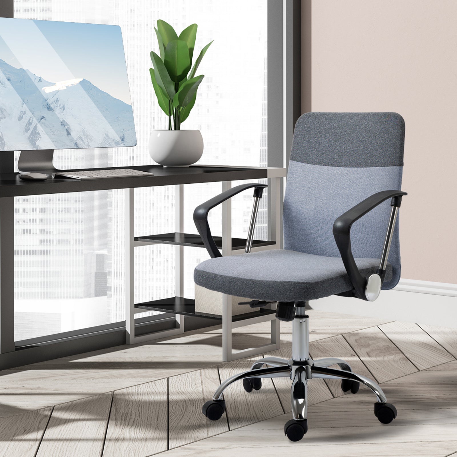 Linen Office Chair Swivel Rocker Grey