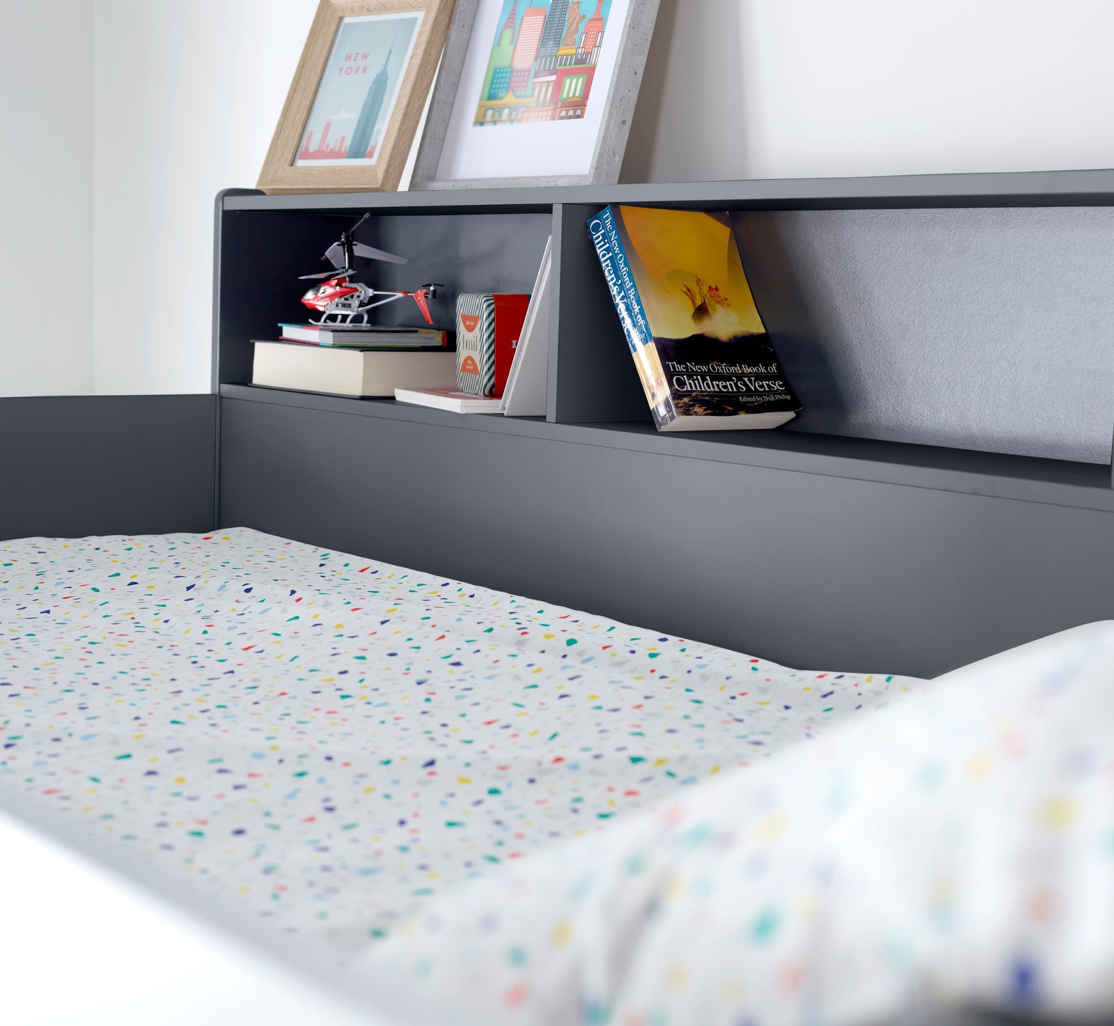 Oliver Triple Sleeper Storage Bunk Bed With Drawer With Memory Foam Mattresses | Small Double | Grey