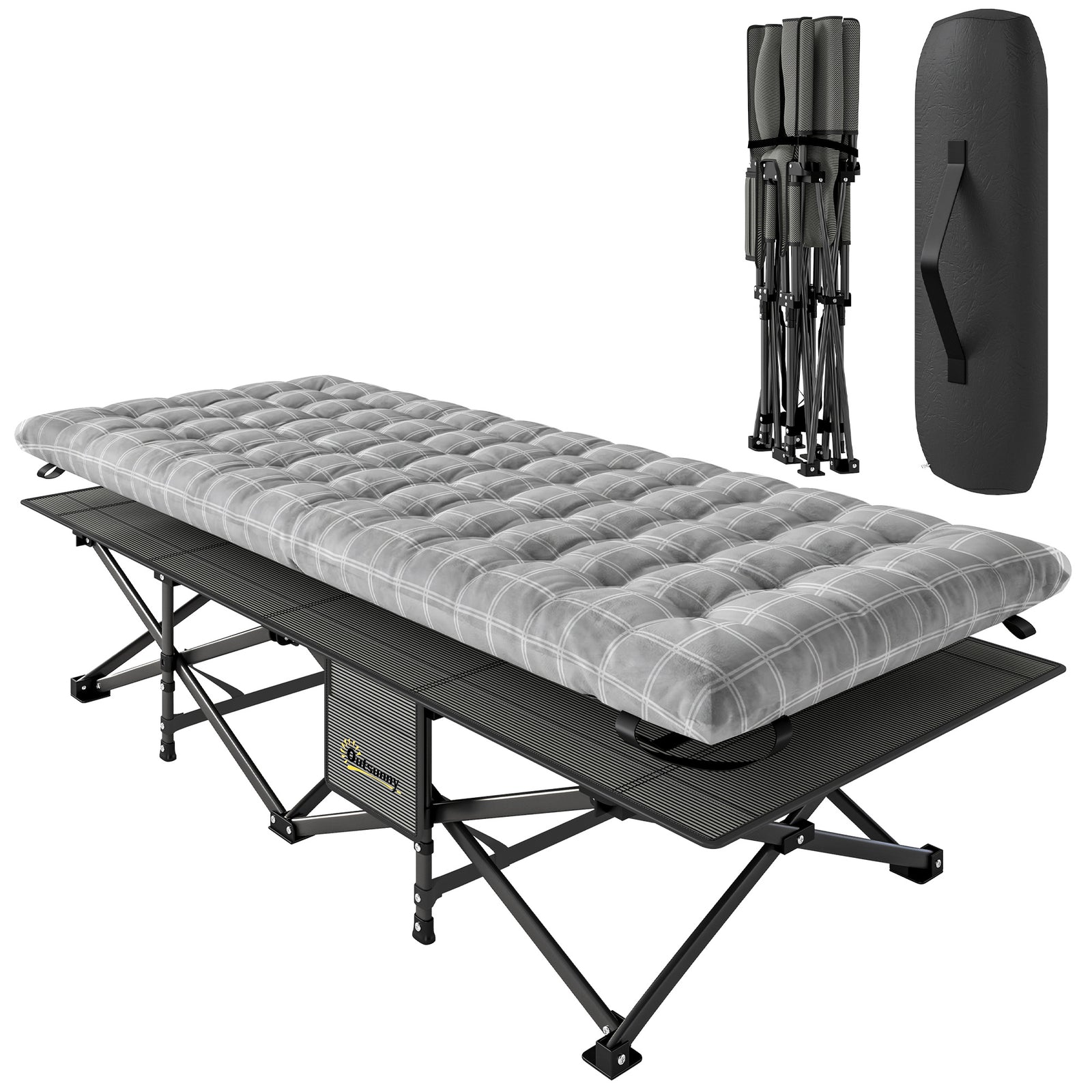 Camping Cot Heavy Duty Folding Bed With Soft Pad | Grey