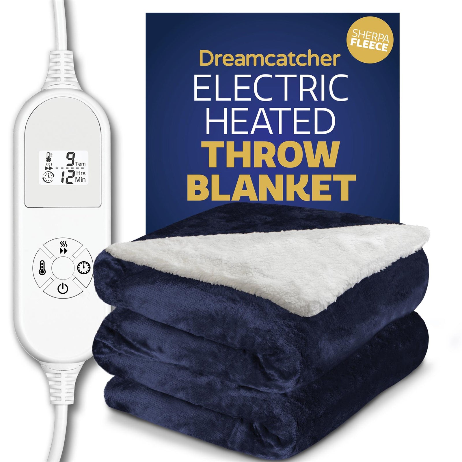 Sherpa Fleece Electric Heated Throw Over Blanket Double Polyester 160cm X 120cm | L | Blue
