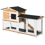 2-tier Wooden Rabbit Hutch Guinea Pig House Pet Cage Outdoor W/ Tray Ramp | Yellow