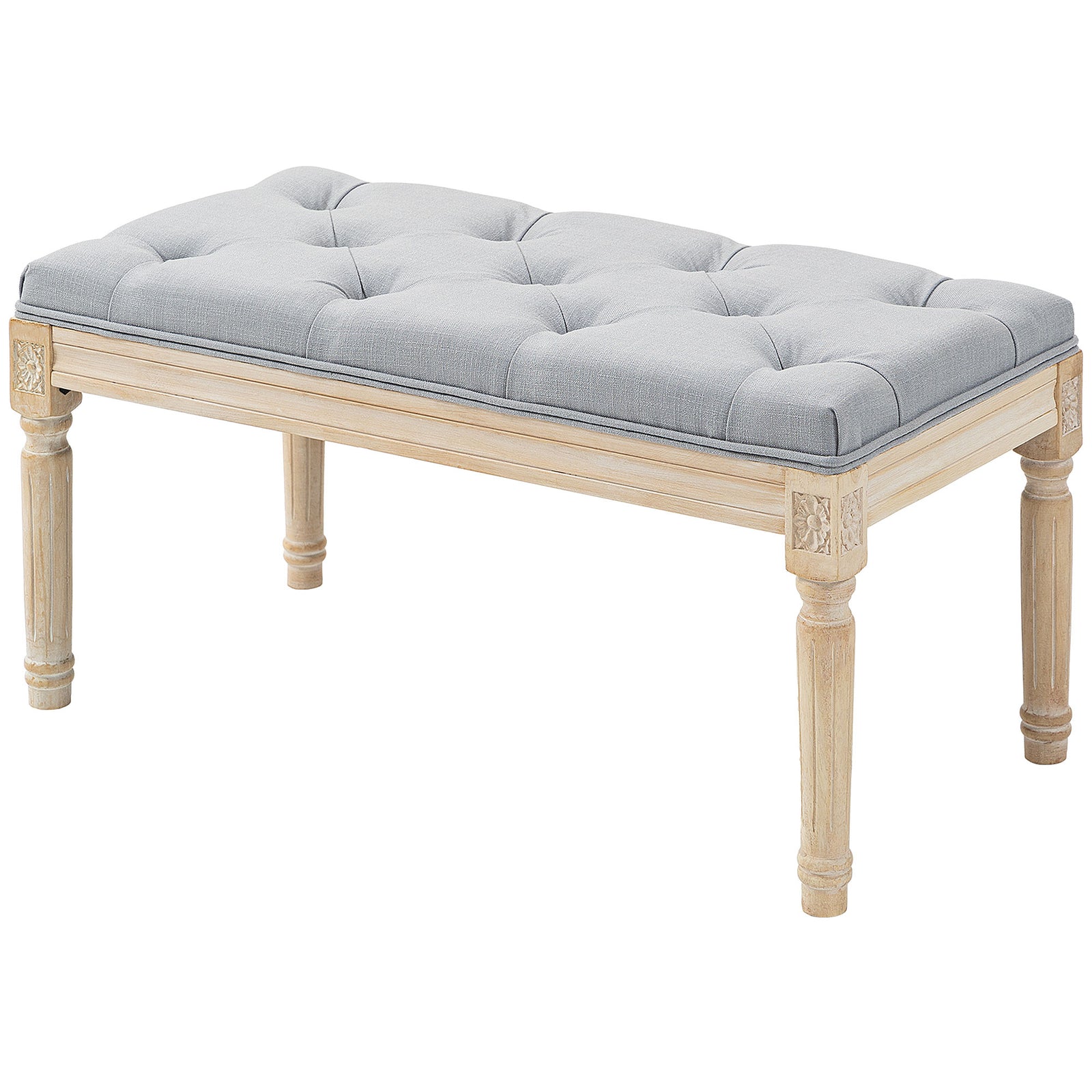 End Of Bed Bench, Tufted Upholstered Foot Stool | Medium | Dove Gray