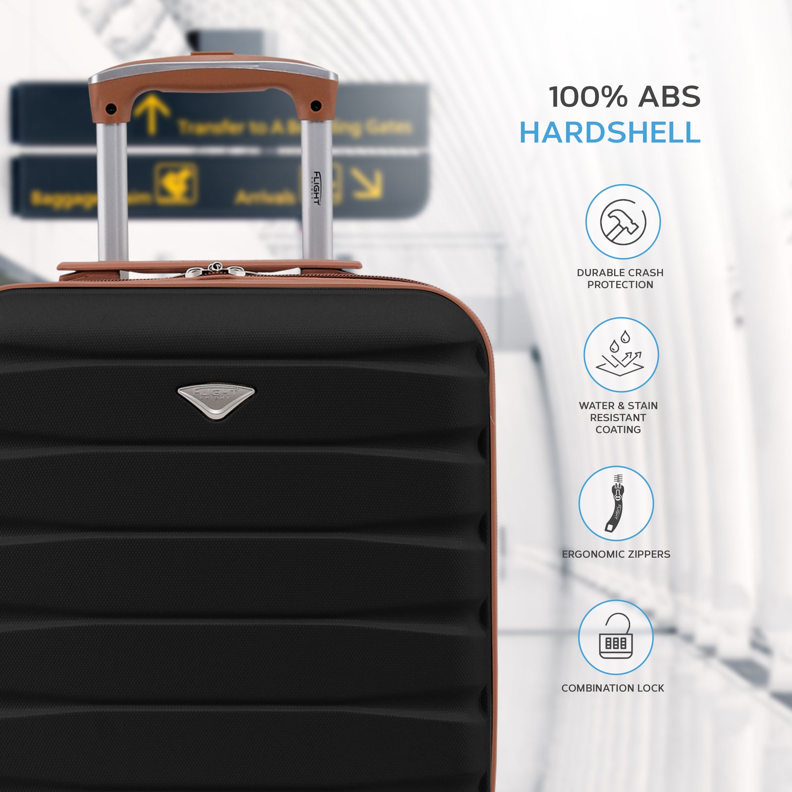 45x36x20cm Lightweight Underseat Cabin Carry On Suitcase - 100+ Airline Approved - Hard Shell Luggage - 4 Wheels | 45 x 36 x 20cm | Black & Brown