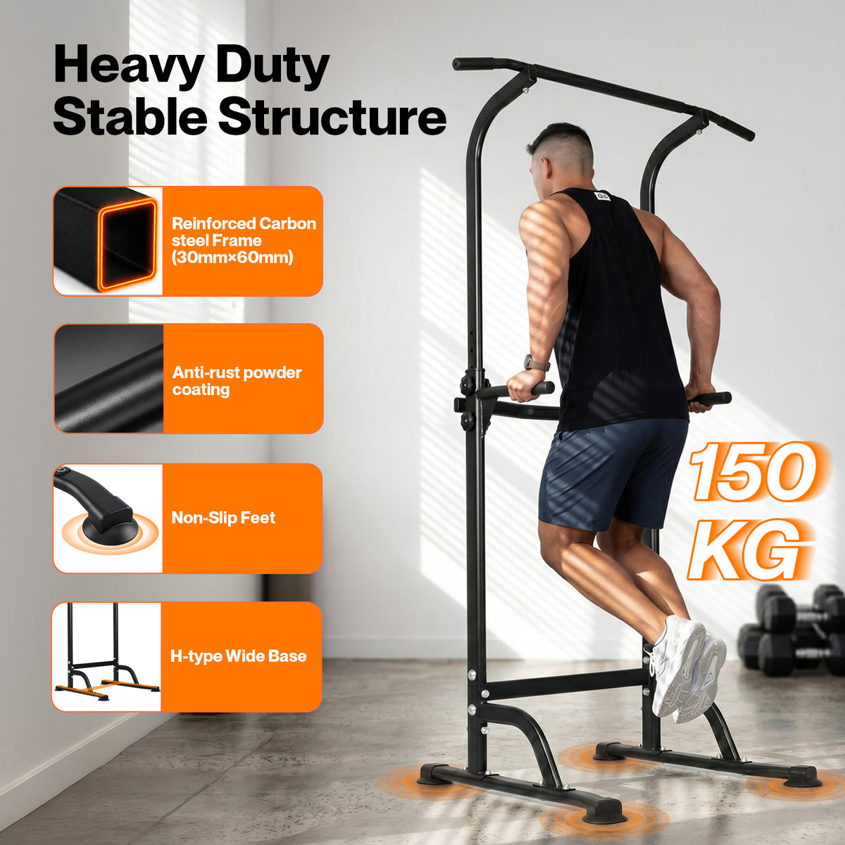 Centra Pull Up Station 9-height Adjustable 150kg Carbon Steel Black
