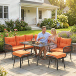 Sectional Outdoor Furniture With Glass Top Table | Orange