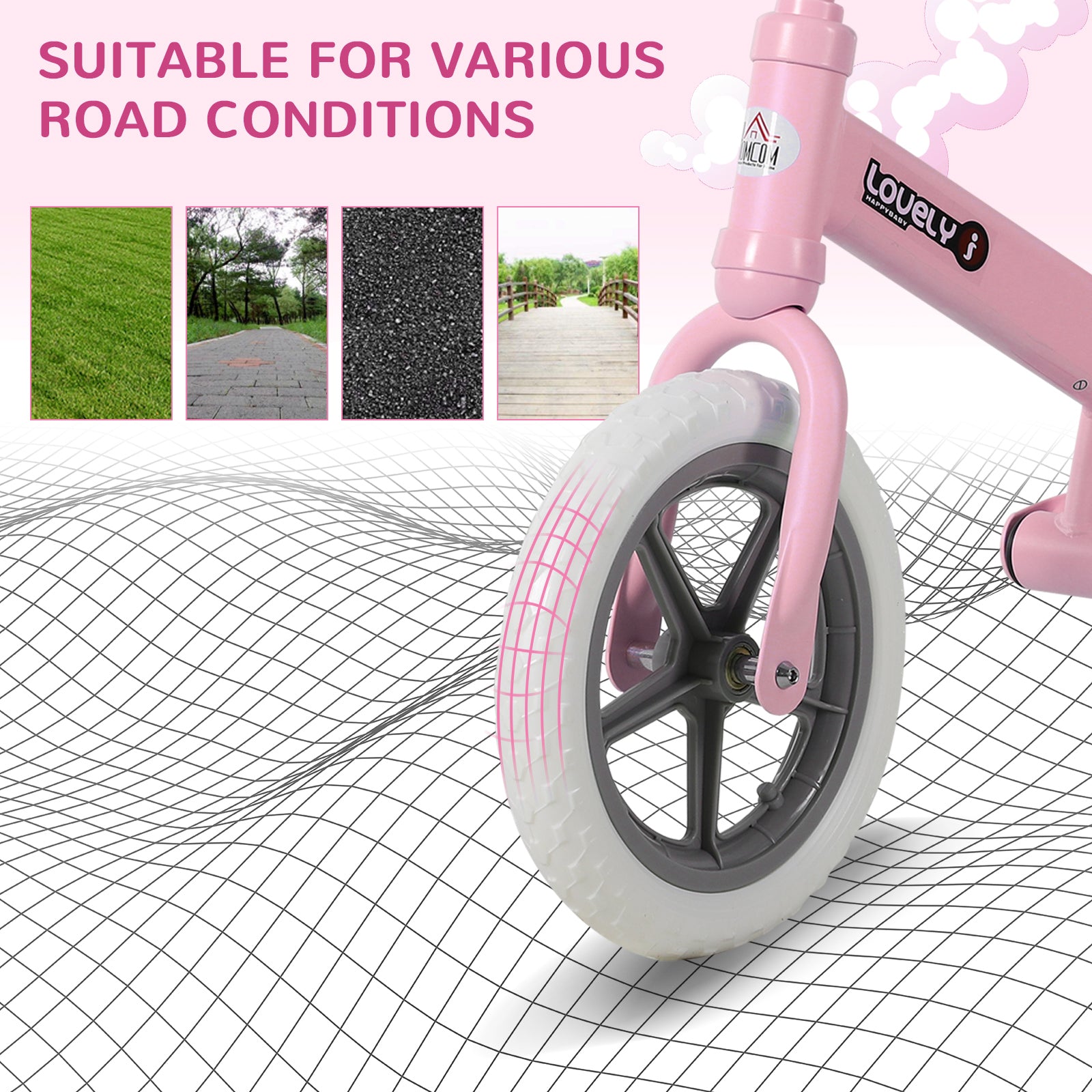12" Kids Balance Bike W/eva Tire, Adjustable Seat | Pink