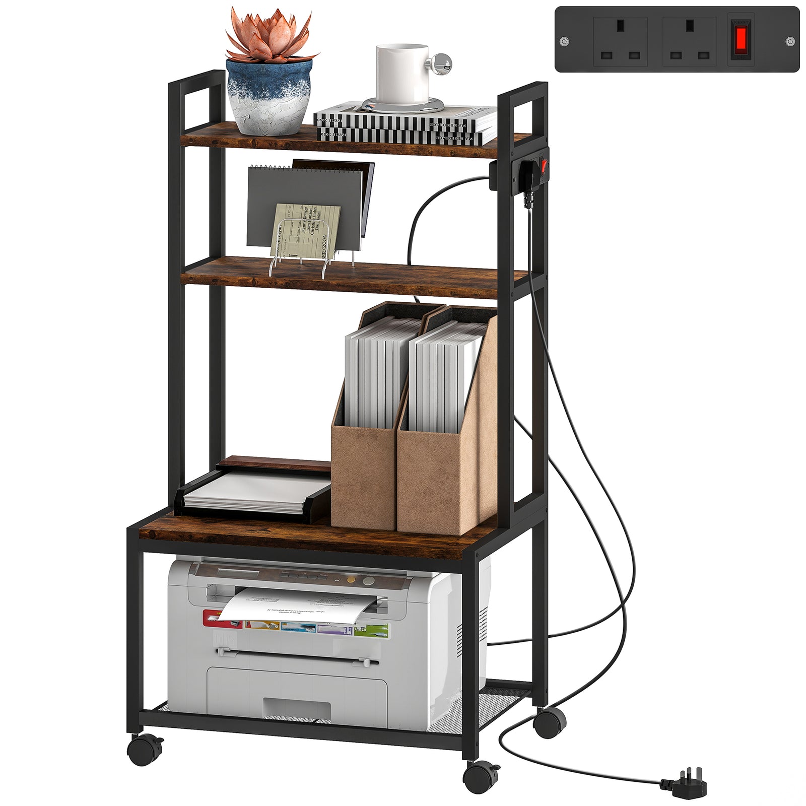 4-tier Mobile Printer Stand With Power Outlets For Home Office