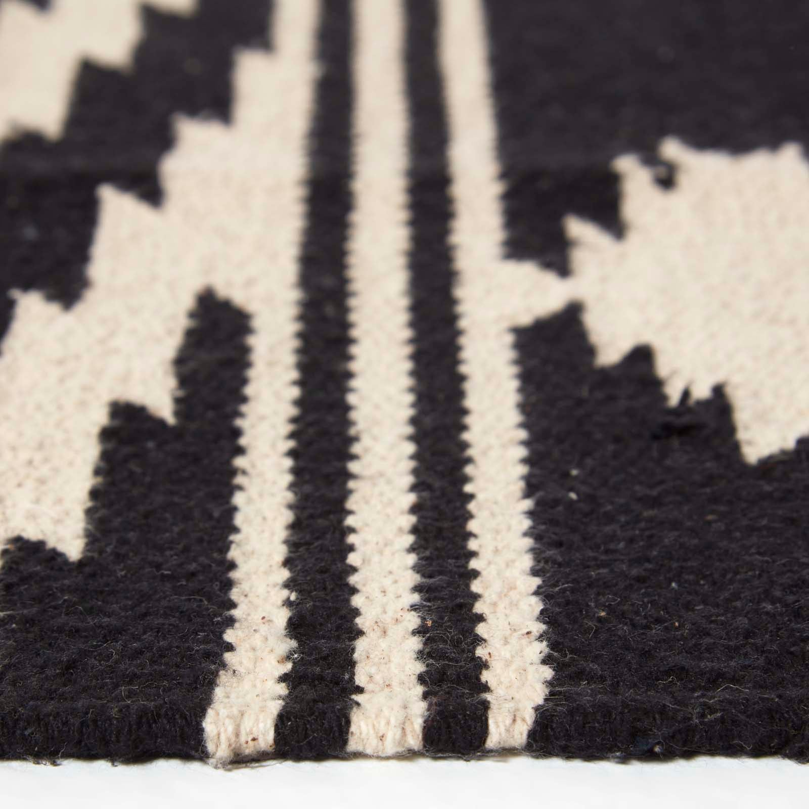Dinan Black & White Kilim Cotton Rug | 120cm x 180cm | Black & White