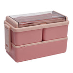 Dual-layer Plastic Bento Lunch Box With Cutlery | Pink