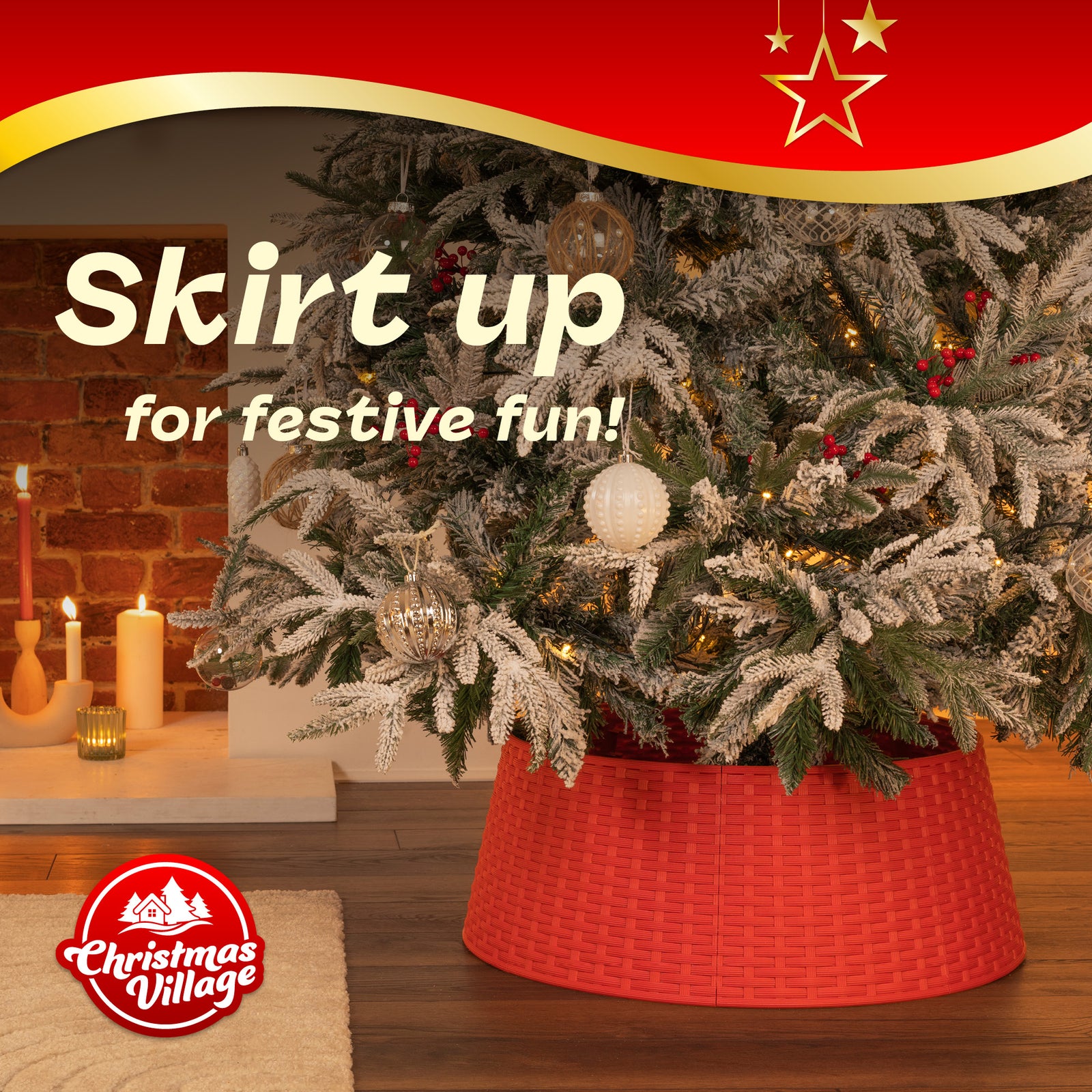 Faux Rattan Christmas Tree Skirt Snap Design 65cm