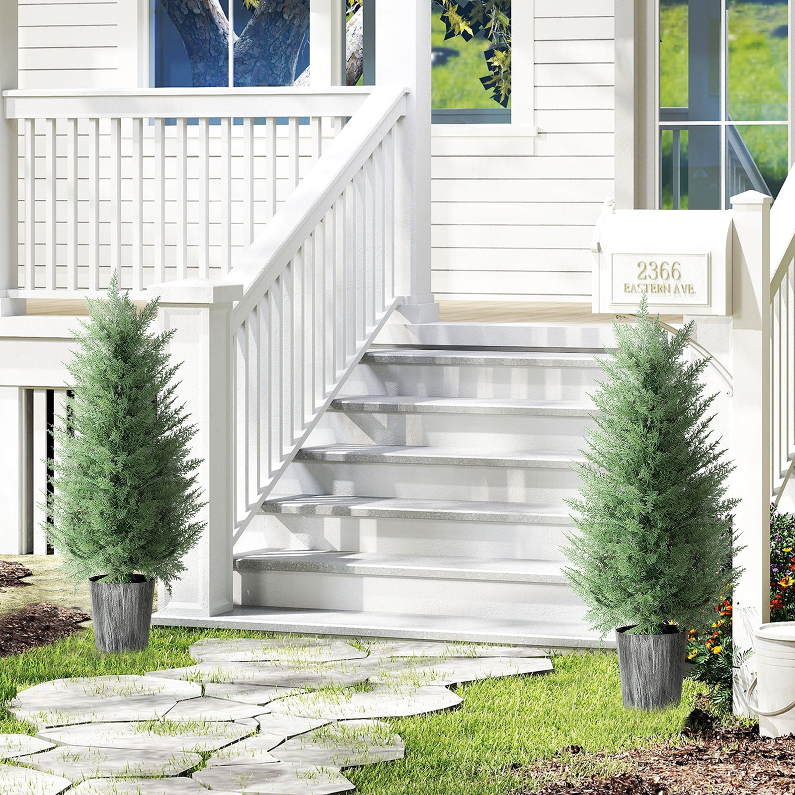 Set Of 2 Artificial Cypress Trees With Pe Leaves For Indoor Outdoor