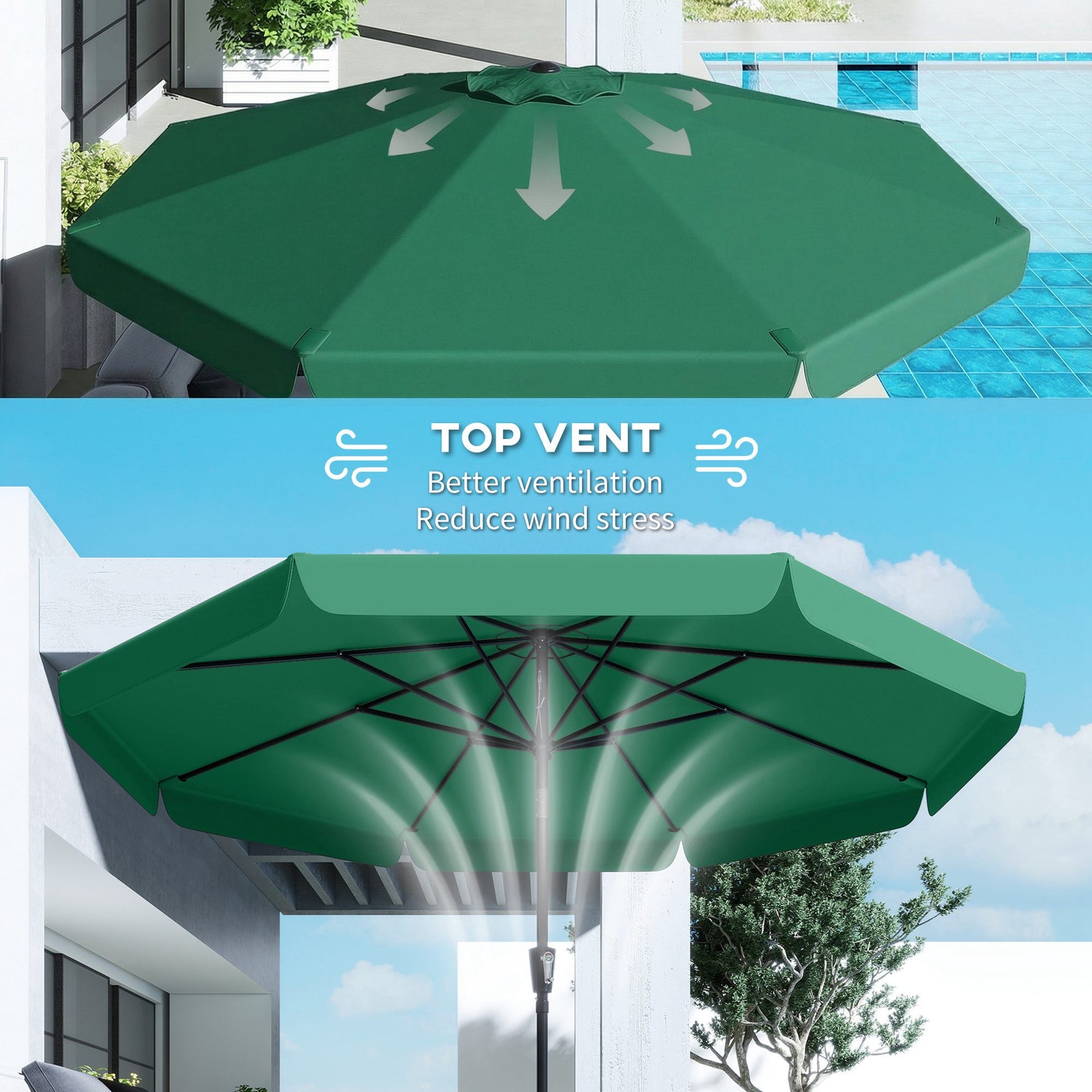 3 M Garden Parasol With Tilt & Crank, Upf30+ Outdoor Table Umbrella | Green