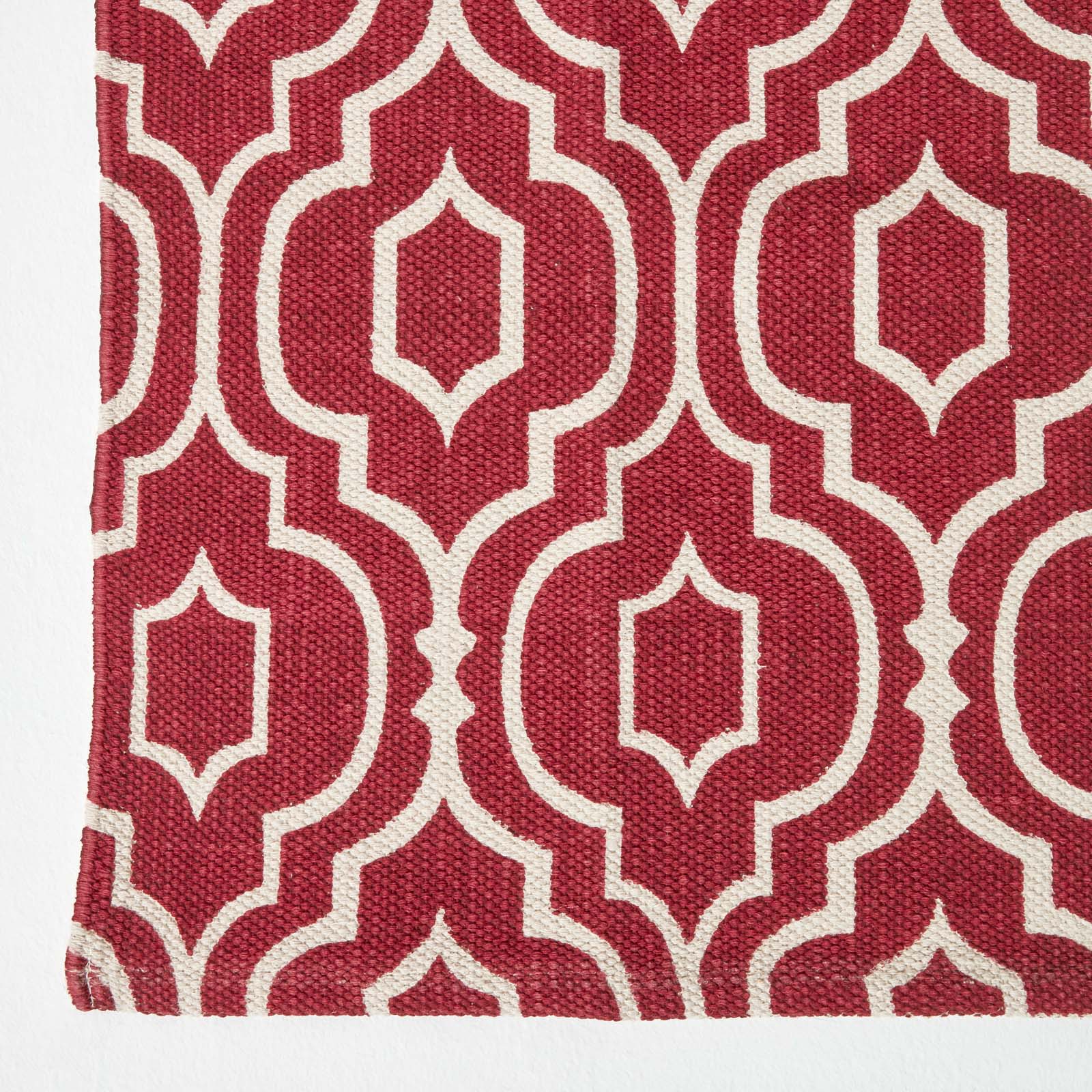 Riga 100% Cotton Printed Patterned Rug Hall Runner, 66 X 200 Cm | 150cm x 95cm | Red