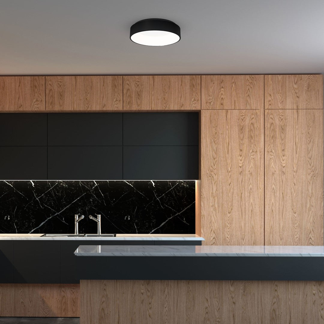 Ohio Led Flush Ceiling Lamp In Stylish Matt Black 24w(122w) With A Diameter Of 45cm
