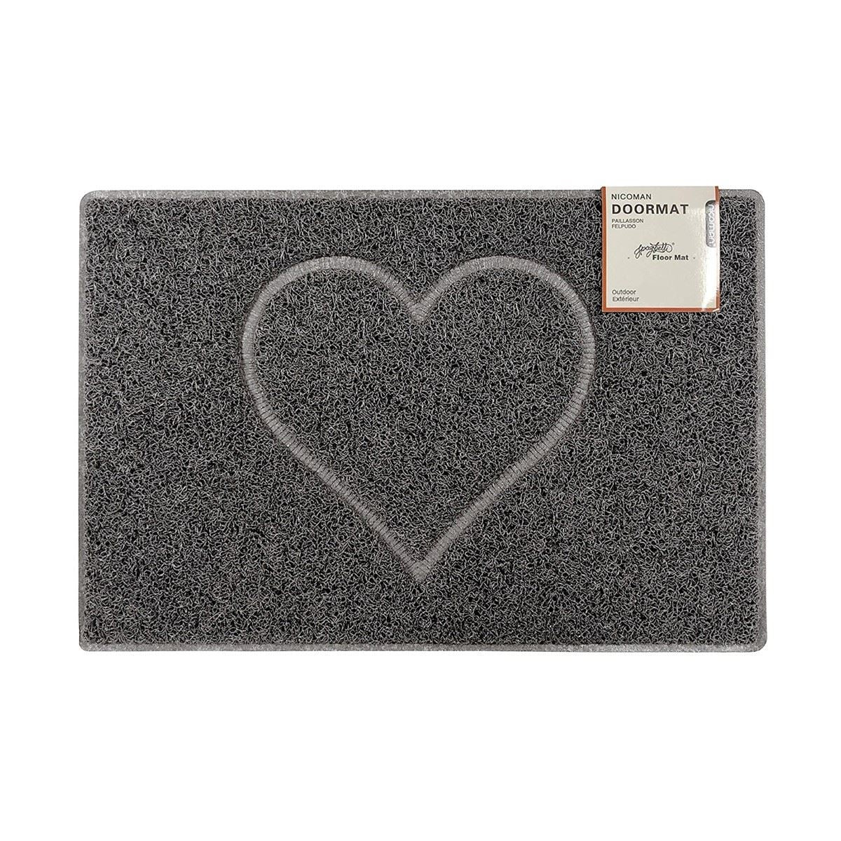 Heart Outdoor Embossed Doormat With Open Back | Large | Grey