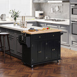 Rolling Kitchen Island Cart With Rubber Wood Top, Spices | Black
