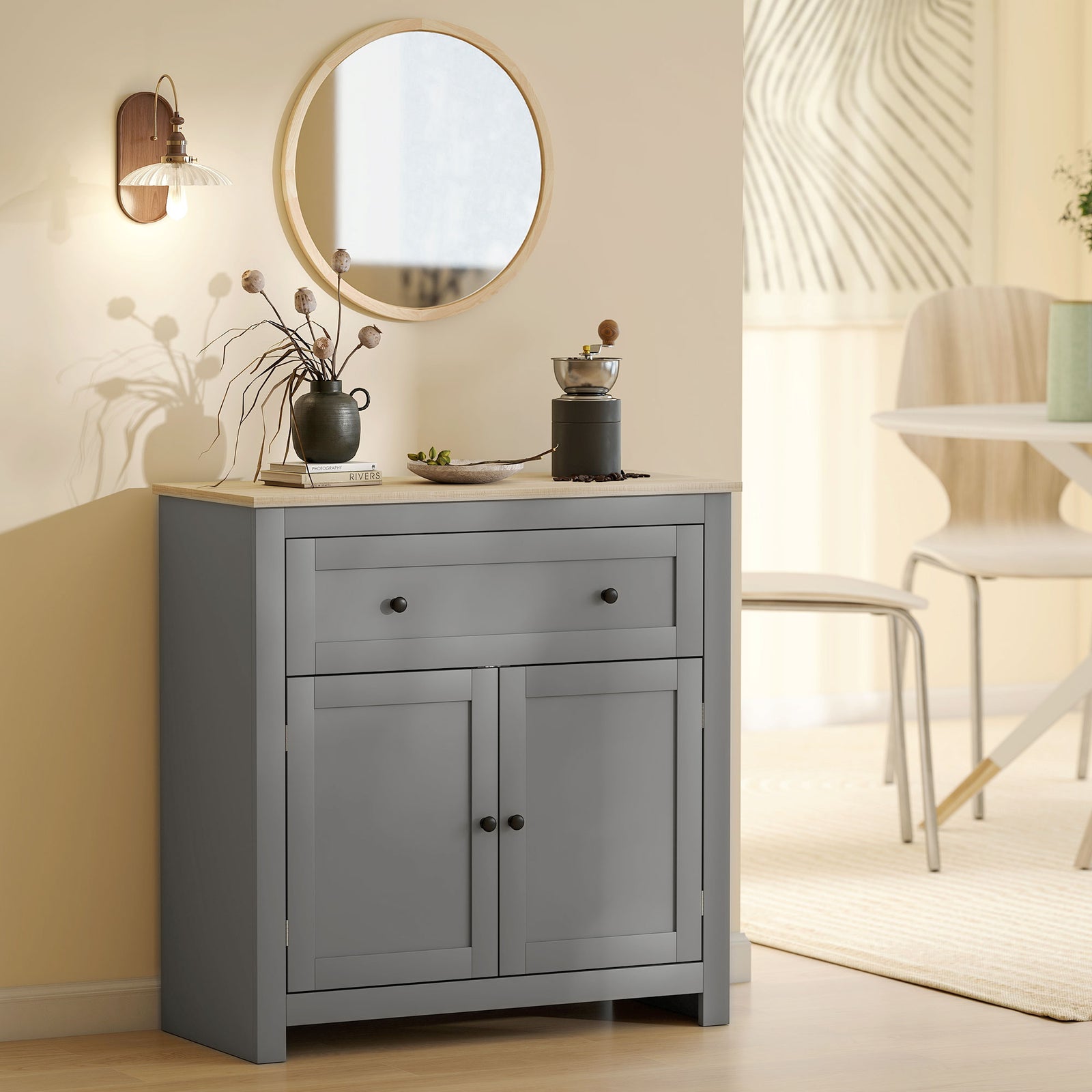 Sideboard Storage Cabinet With Adjustable Shelf, Drawer | Grey
